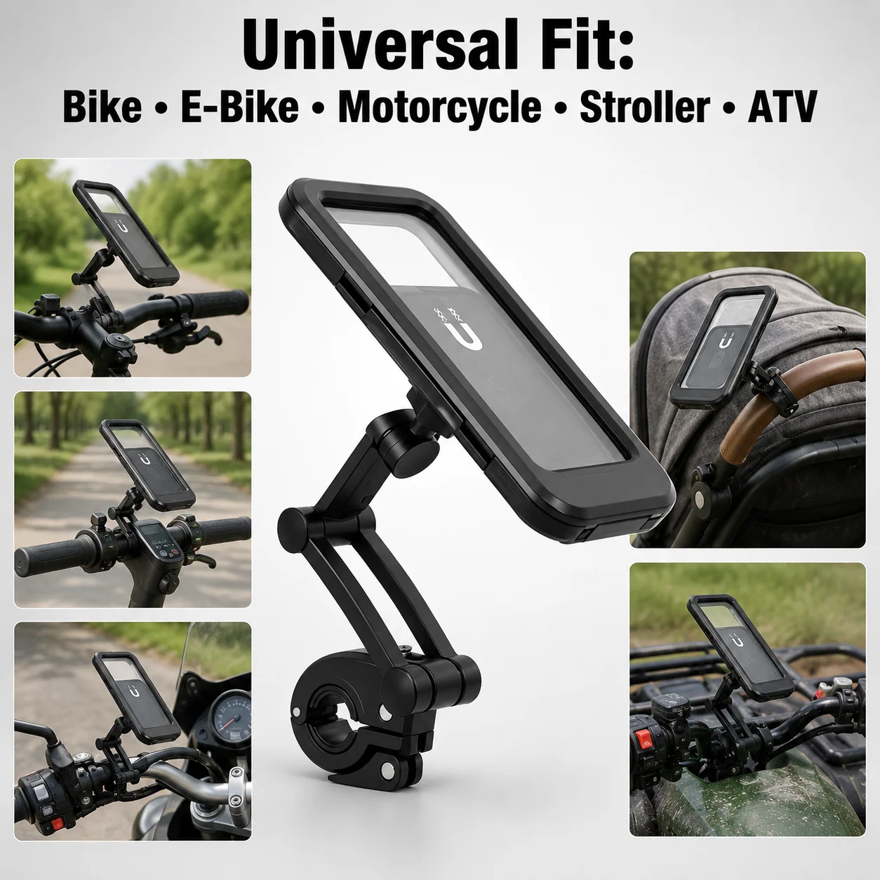 Universal Magnetic Bike Phone Mount, Extendable Arm Shockproof ABS Holder for Motorcycle, ATV, Stroller & Scooter.