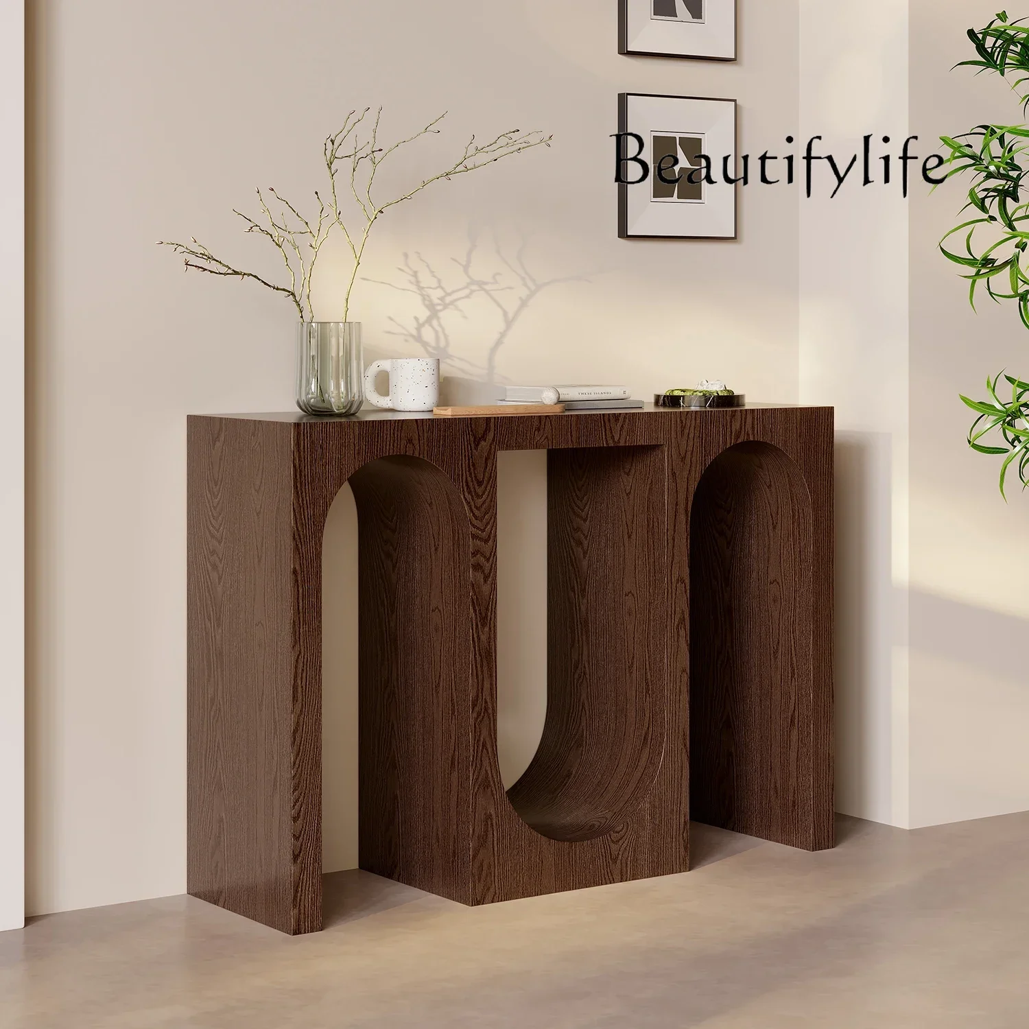 

yj9 Italian Minimalist Designer Entrance Taichung Antique Solid Wood Entrance Table Entrance Door Walnut End View Platform