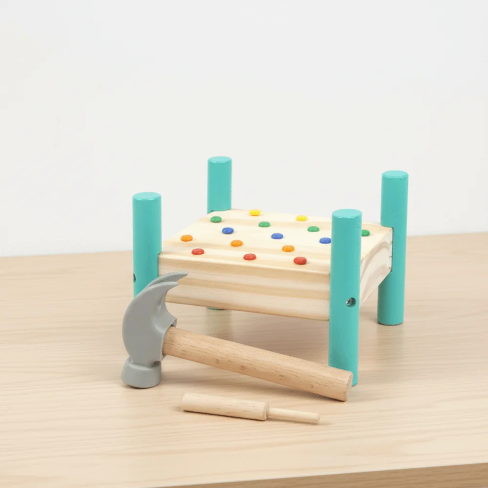 Montessori Knock Nails Werkzeug Spielzeug Holz Kunststoff Nagel Doppelseitige Stecktafel Spielzeug Tragbare Lebenskompetenzen Training