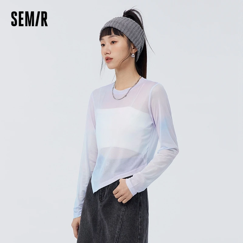 Semir Long Sleeve T Shirt Women Butterfly Full Screen Screen 2023 Spring New Slim Irregular Top Sweet Cool Small Crowd