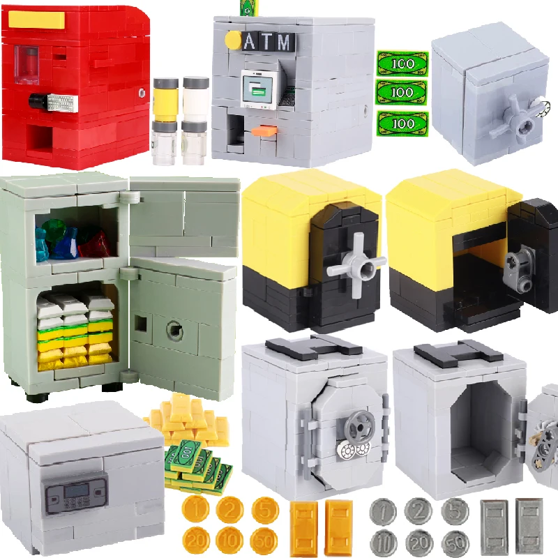 MOC Safe Deposit Box Model Building Blocks ATM Vending Machine Diamond Treasure City Police Thief Bricks Toys Boys Children Gift