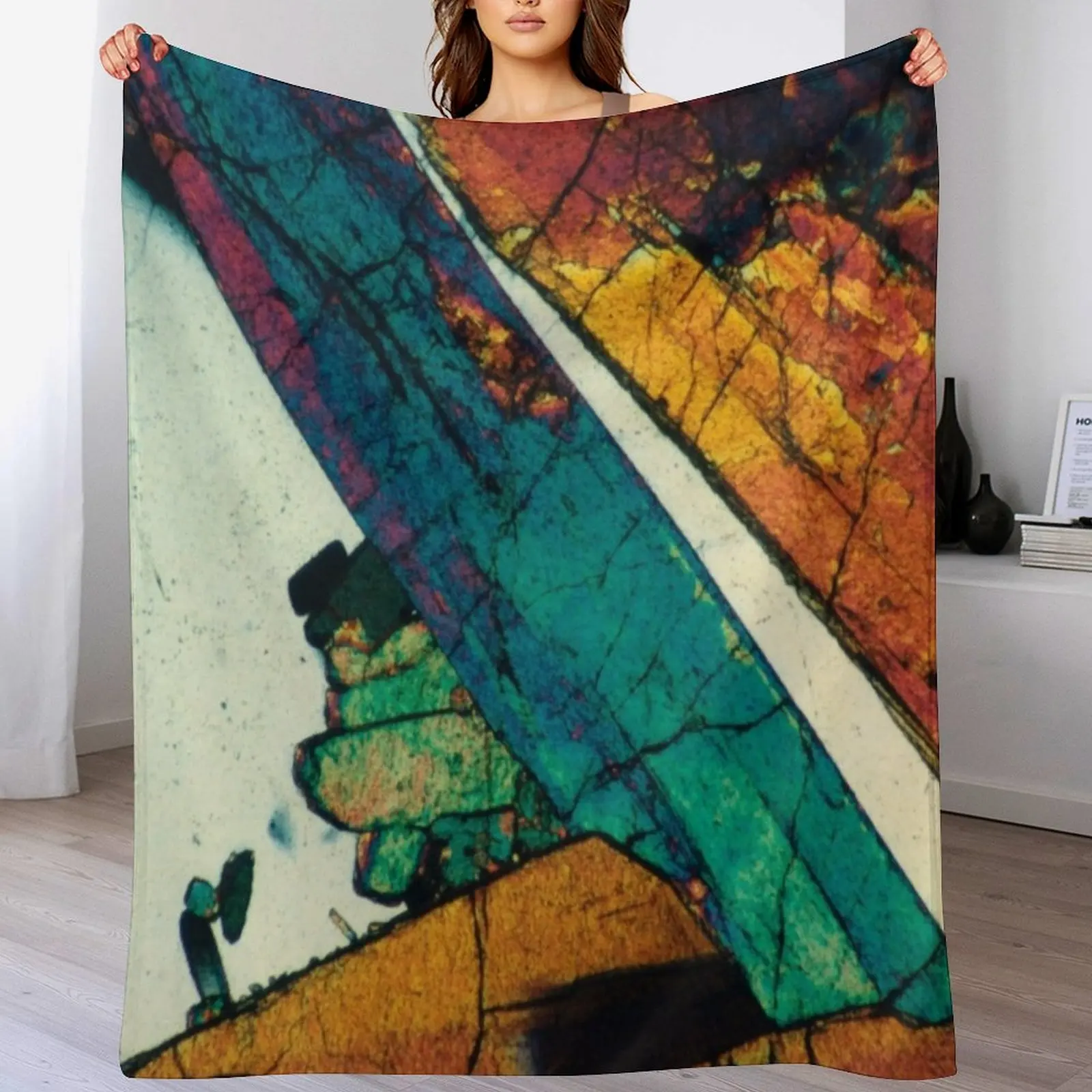 Geological thin section photograph of Epidote Blades in Quartz Throw Blanket Lightweight Cozy Blanket for Bed Sofa