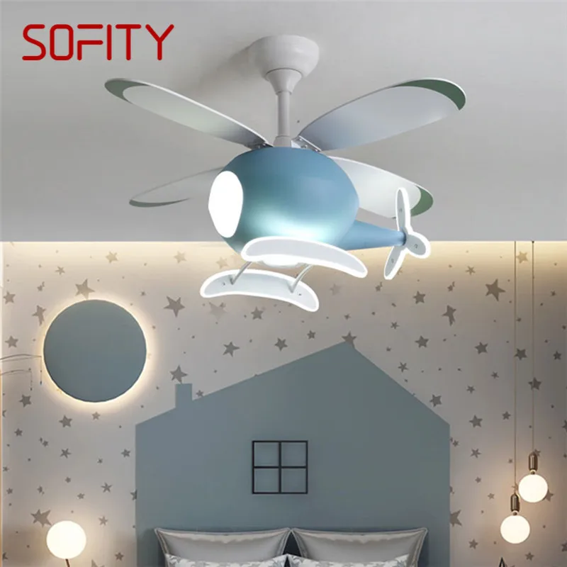 

SOFITY Children's Ceiling Fan Light Nordic Fan Light Personalized Creative LED Restaurant Bedroom Study With Light Ceiling Fan