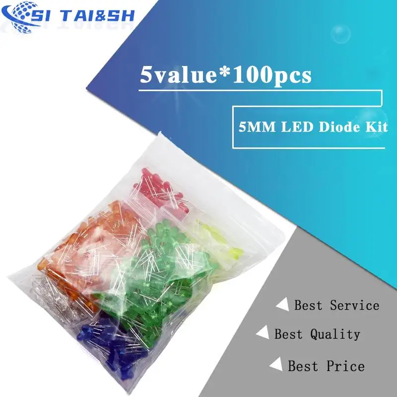 Mixed Color LED Diode Kit, vermelho, verde, amarelo, azul, cor branca, 5mm, 100 Pcs/Lot