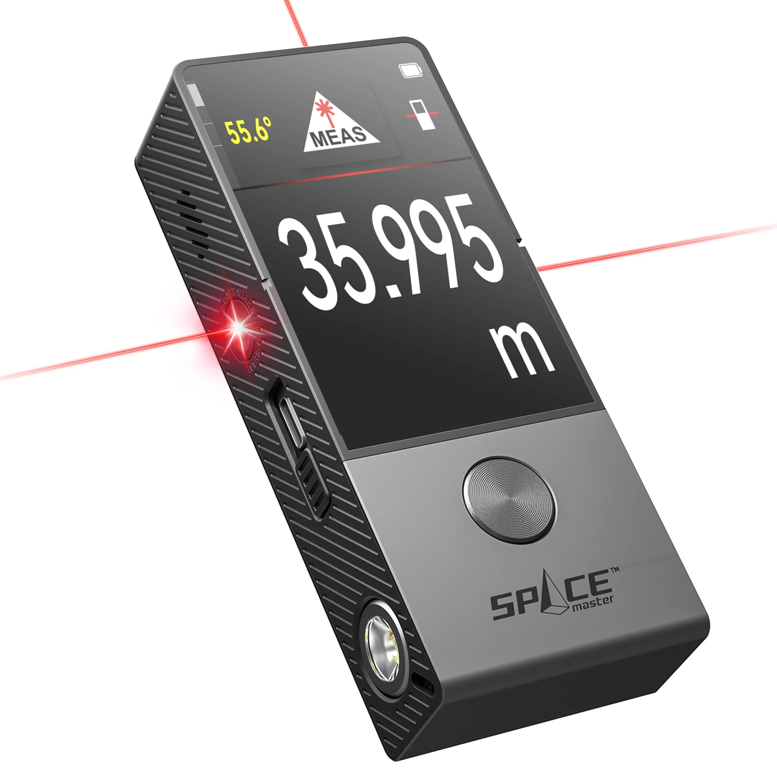 Compact one-button portable laser measurement tool with Bilateral visual laser aligning and magnetic grip