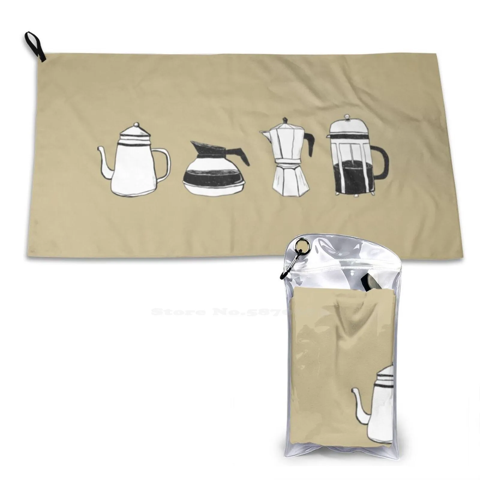 Coffee Pots Soft Towel Quick Dry Beach Towel Coffee Bean Brewed Coffee Espresso Food Hot Drink Breakfast Coffee Addiction