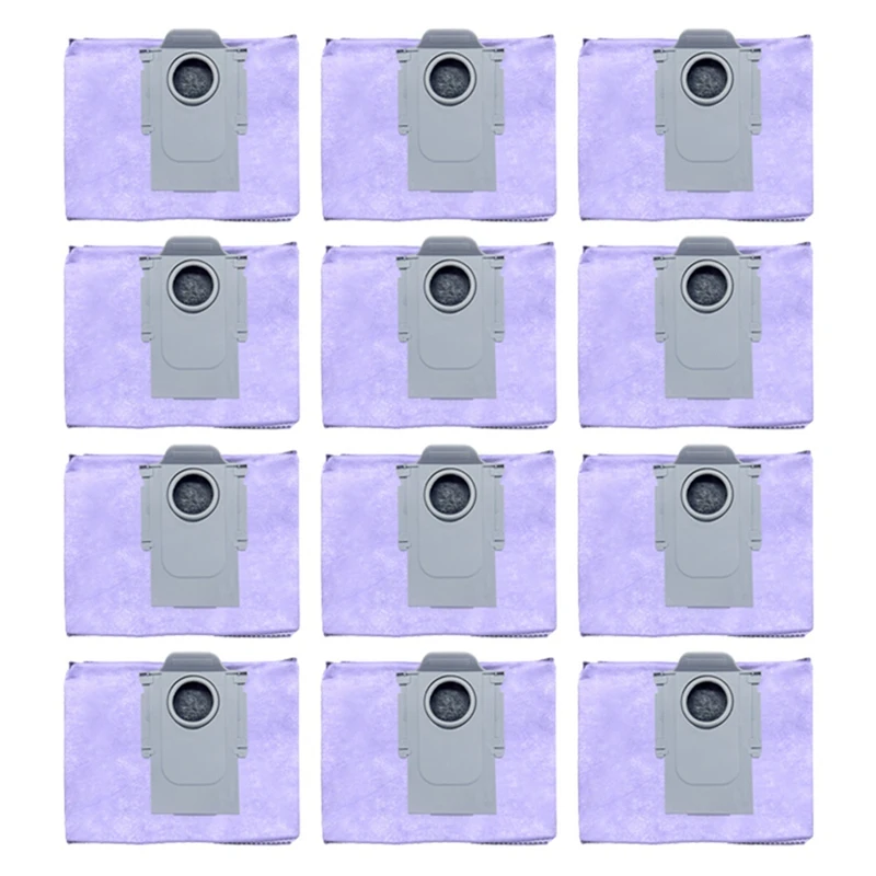 12Pcs For Xiaomi Roborock T8 Plus G10S Pure/PRO G20 Q5 Q7 Activated Carbon Dust Bag Vacuum Cleaner Parts -Purple