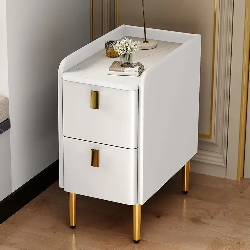 

Outstanding Modern Style Leather Bedside Table Solid Wood Bedroom Nightstand 2 Drawers Mini Side Cabinet Solid Color End Table