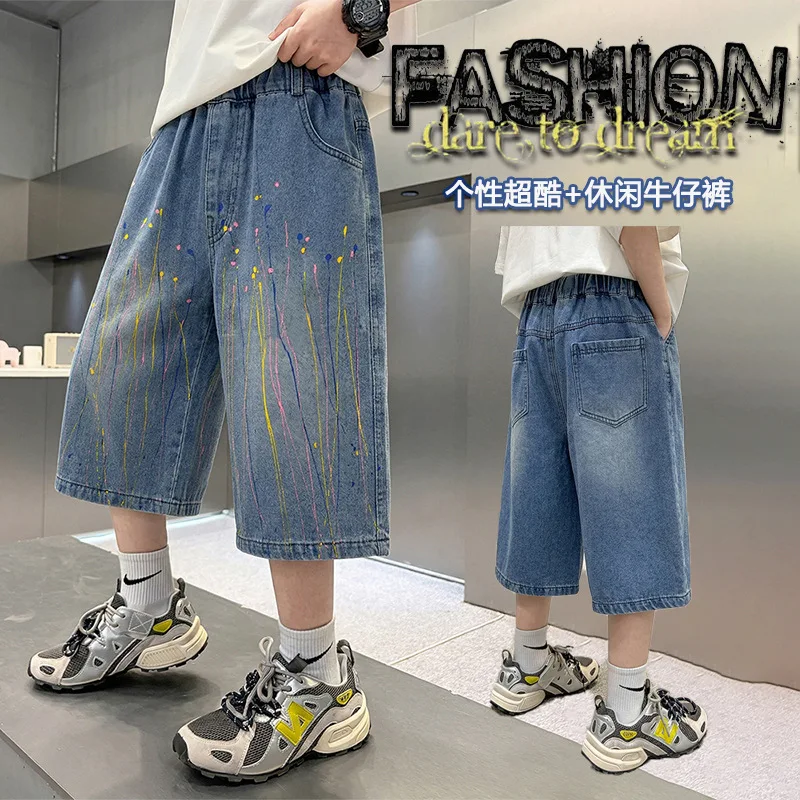 New Summer Teenage Boys Denim Shorts Thin Fashion Style Fashion Elastic Waist Jeans Shorts Kids Clothes 5- 14 Years