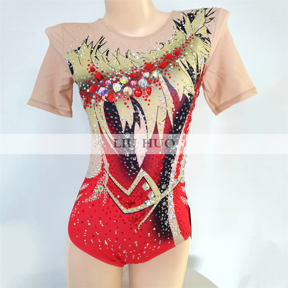 

LIUHUO Rhythmic Gymnastics Leotard Customize Adult Women Girl Costume Performance Competition Dance Dress Teen Multicolour Red