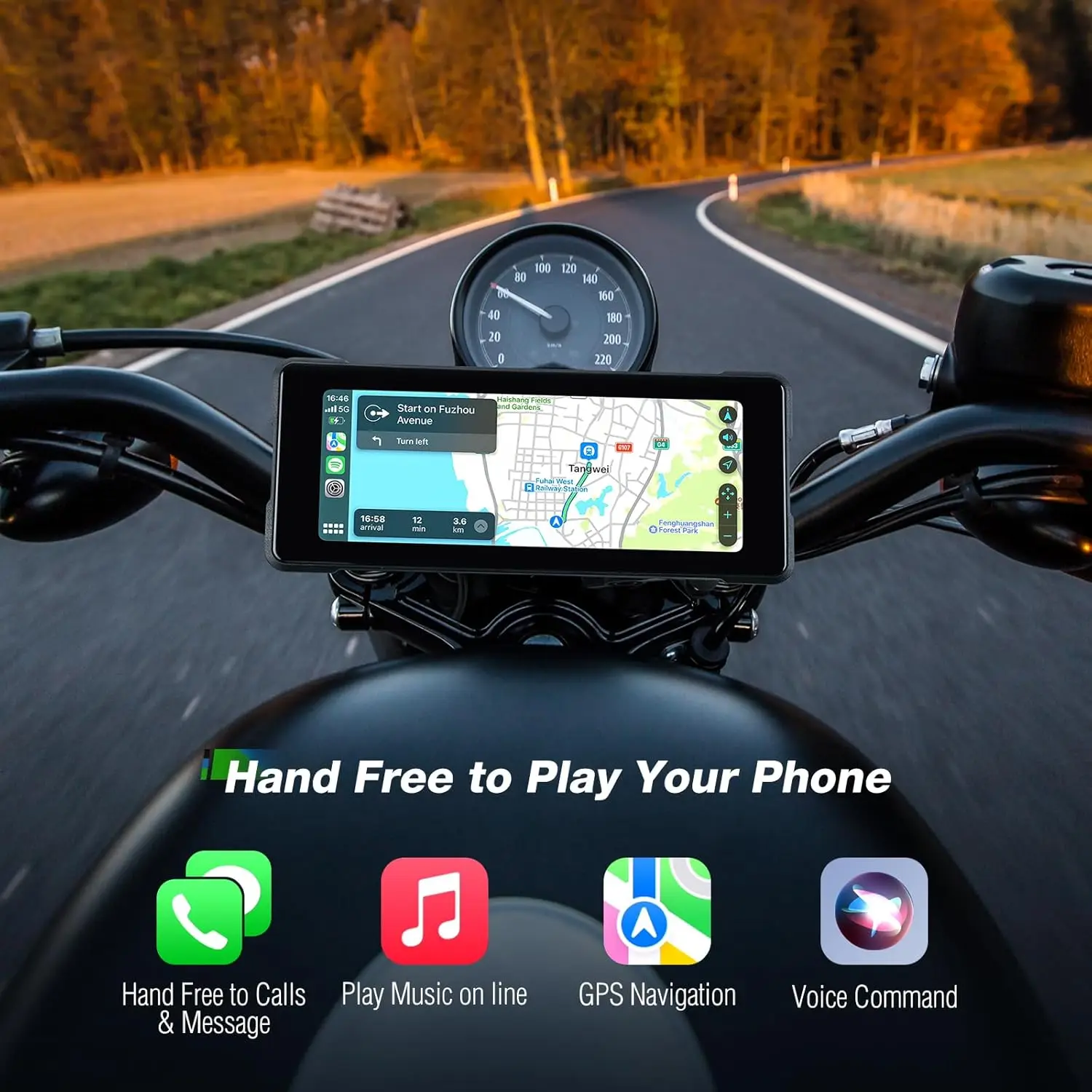 6.86 Inch Portable Motorcycle CarPlay Android Auto DVR GPS Navigation IPX7 Waterproof  Dual Bluetooth Display Screen Moto Monito