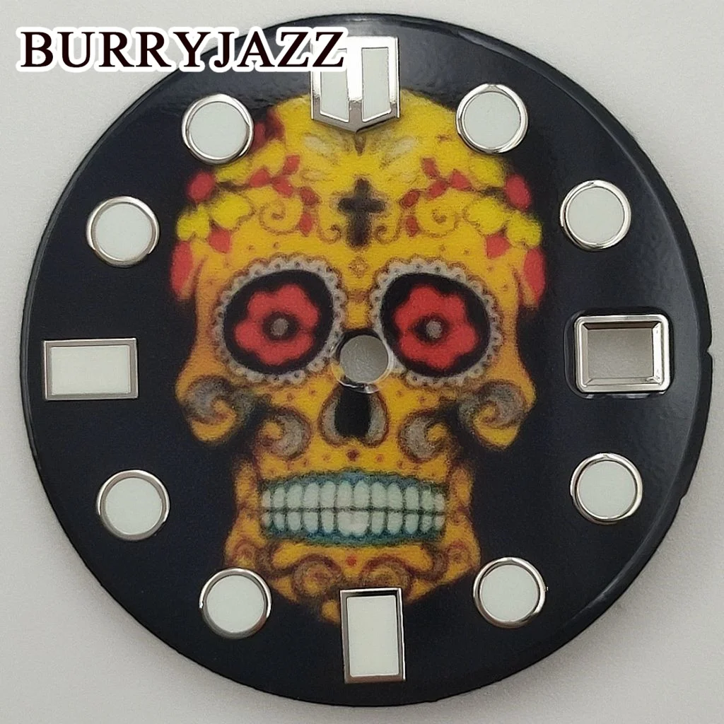 ساعة بوريجاز مضيئة ، بدون شعار ، قرص أزرق أحمر ، ساعة 3: 00 ، تاج حافظة الساعة ، NH35 ، أسود