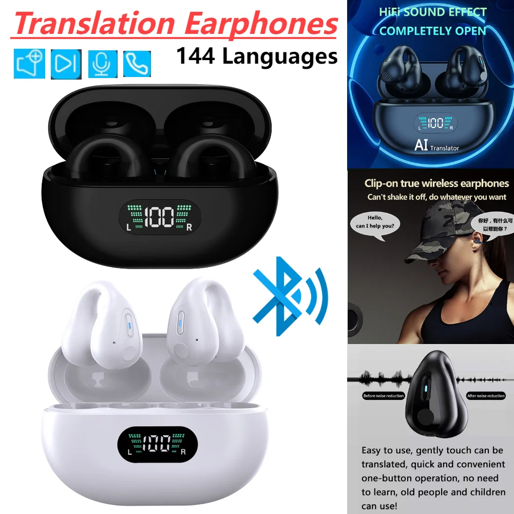 New AI Intelligent Bluetooth Translation Headphone Simultaneous Interpretation Translation Machine Real-time Translation Earbuds