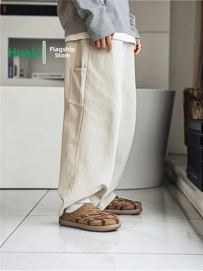 Old Money Style  Men's Shoes Autumn Versatile Casual Retro Design Soft Bottom Anti-Slip Slip-On Half Slippers