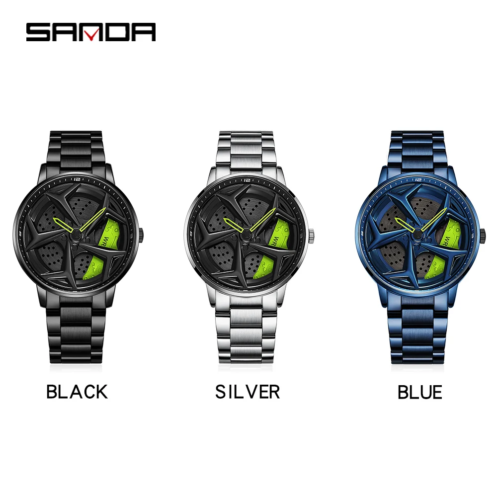 Fashion Men Watch Luxury 360 Rotating Car Wheel Dial Sports Quartz Watch Casual Leather Waterproof Wristwatch Relogio Masculino