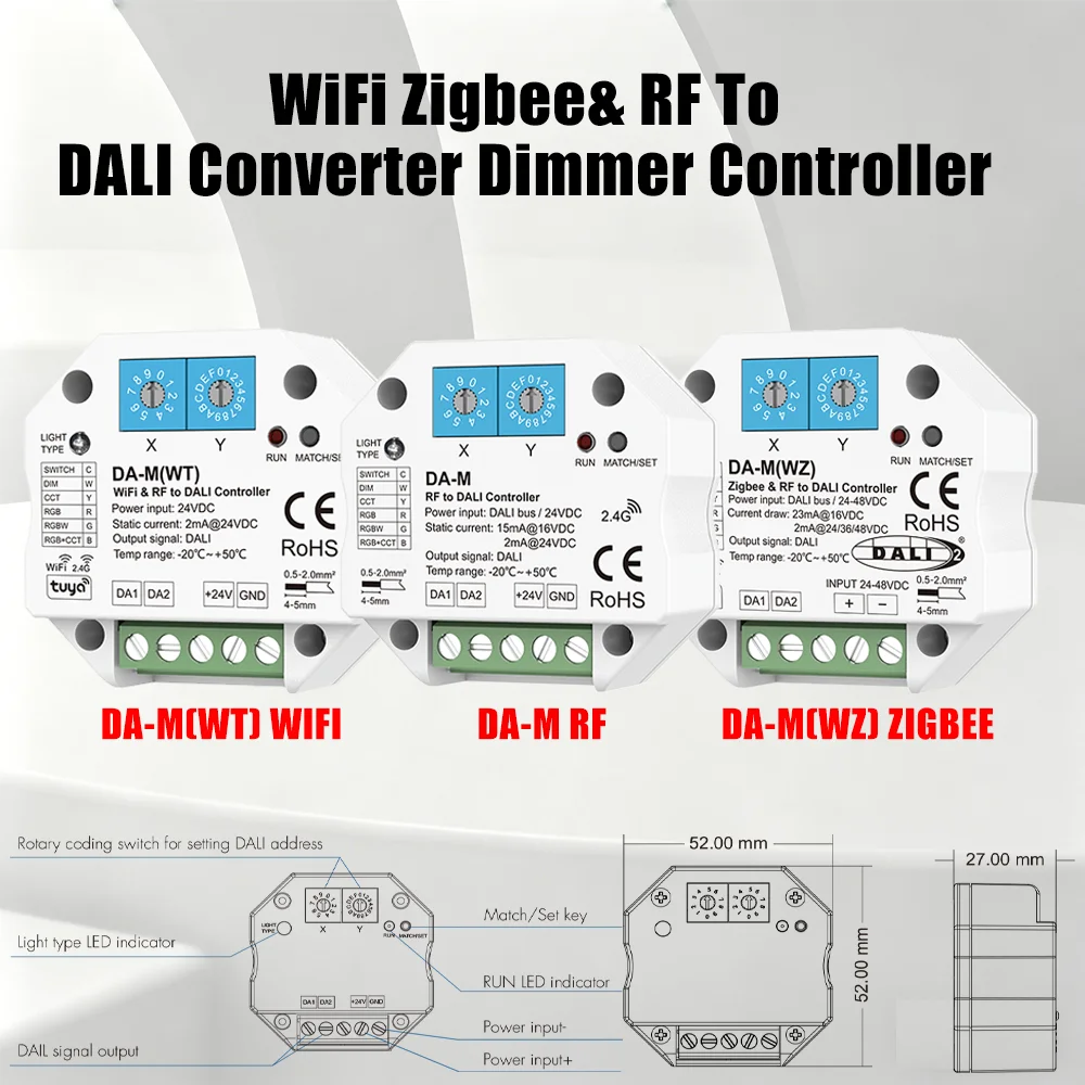 

DA-M DA-M(WT/WZ) Tuya APP Control DIM RGB CCT RGBW WiFi Zigbee& RF To DALI Converter Dimmer Controller 24V for Smart Life Google