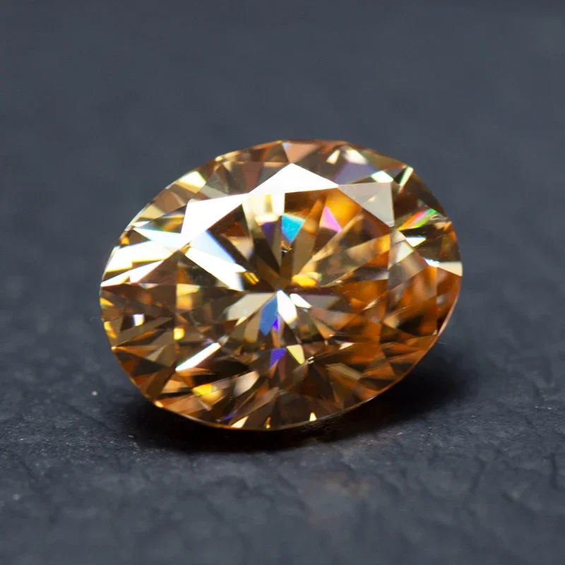 Moissanite batu Oval potong warna sampanye Lab warna dibuat batu permata berlian bahan pembuat perhiasan dengan sertifikat GRA