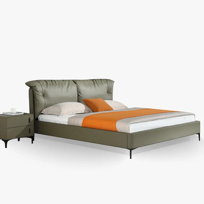 

Italian minimalist designer light luxury leather modern minimalist Nordic master bedroom wedding bed small apartment double bed