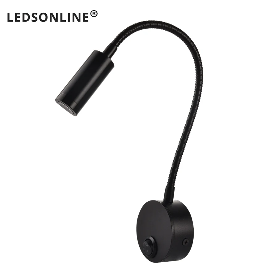 LED Wall Lamps With Knob Switch 3W AC90-260V Black Silver Bedroom Bedside Reading Light Direction Adjustable Indoor Lighting