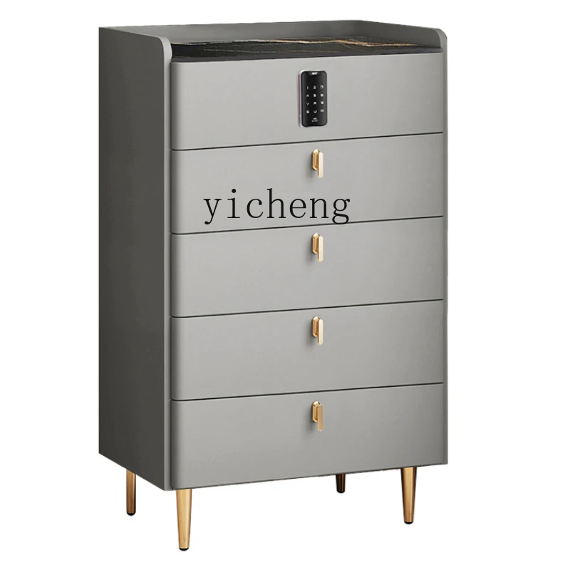 Zf Storage Chest of Drawers Complete Pu Leather Password Lock Locker Light Luxury Stone Plate