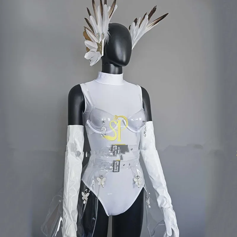 

Женский сценический костюм для танцовщицы Gogo, одежда для вечеринок, ночных клубов, карнавалов, костюм для дрэг-квин, белый боди yj609
