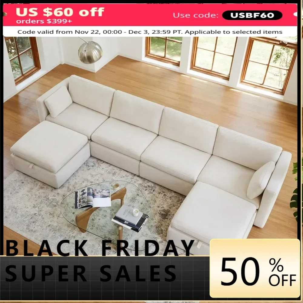 

Oversized Sectional Fabric Sofa Set, FSC Certified Extra Large U Shaped Couch Reversible Chaise Modular Sectional Couch