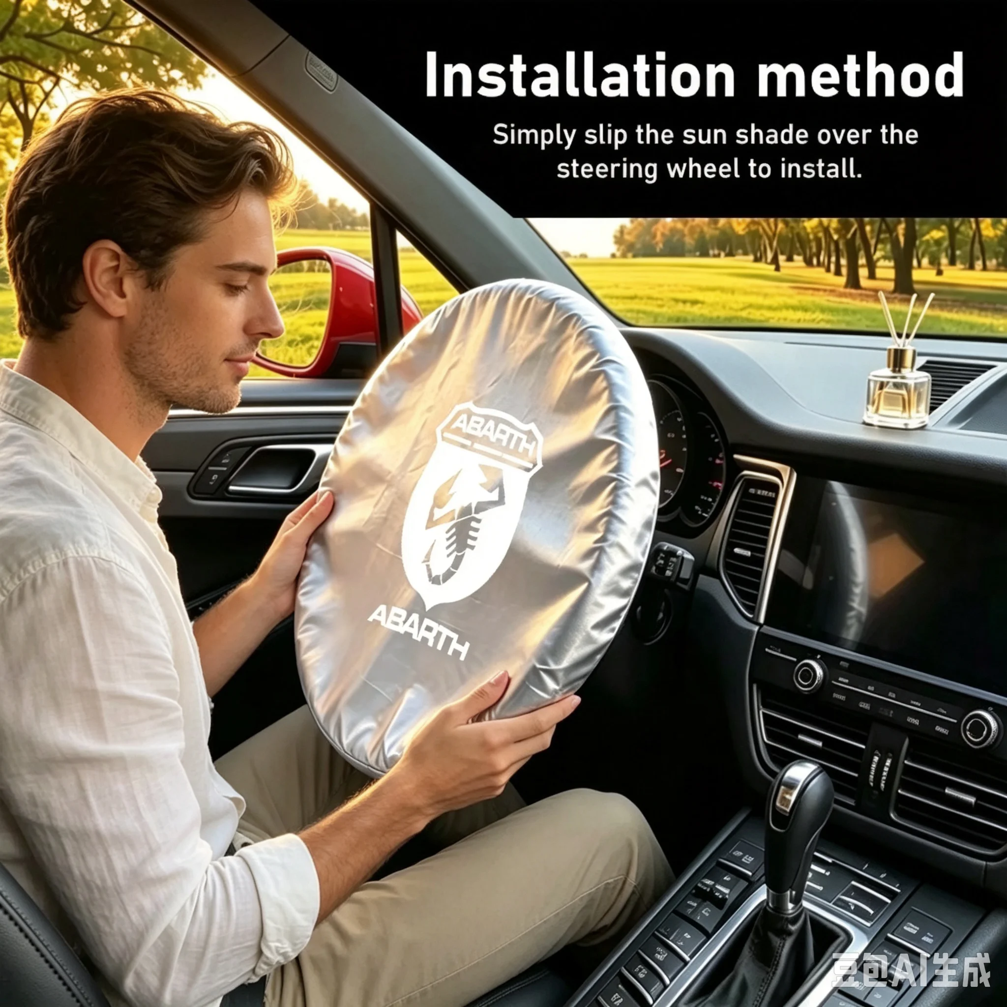 Universal Folding Car Steering Wheel Sunshade Anti-UV Heat Shield Guard for Abarth 124 Spider 595 695 500 Tipo