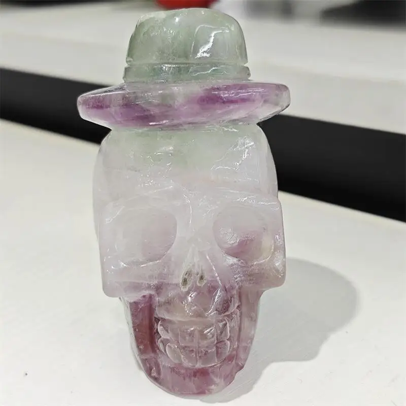 

Natural Crystal Quartz Gentleman's Skull Carving Crystal Halloween Gift Festival Craft For Decoration 1pcs