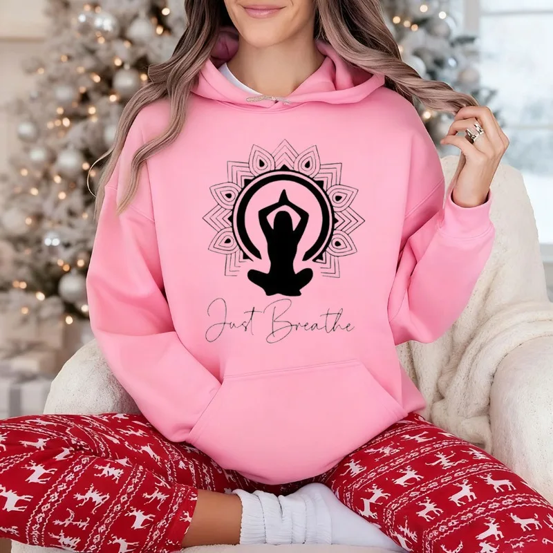 سترة بغطاء للرأس للجنسين من Just Breathe، سترة بقلنسوة حرارية مطبوعة بشكل بسيط لليوجا واليوجا