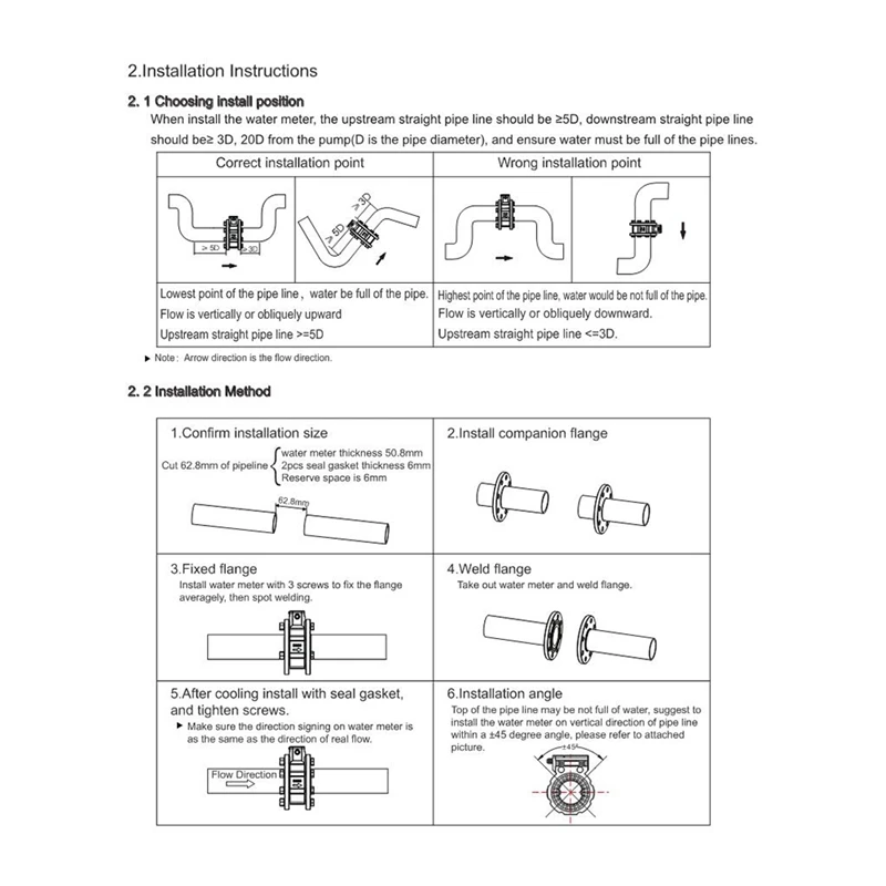 Ultradźwiękowy licznik wody zasilany bateryjnie DN50 RS485 Cyfrowy przepływomierz wody IP68 Typ Sandwich-A42I