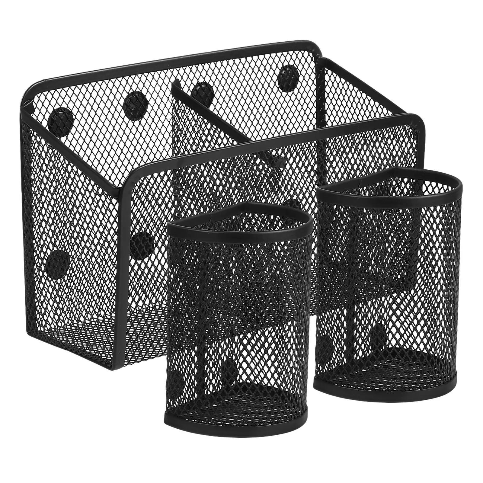 3Pcs Magnetic Pen Holder Metal Mesh Organizer Locker Cup Holder for Refrigerator Whiteboard Office Storage Locker Baskets