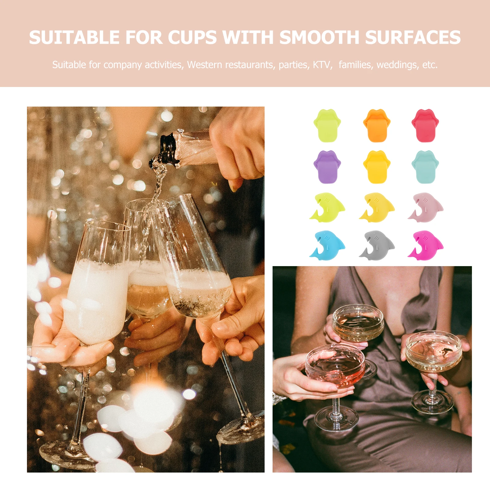 

12Pcs Wine Glass Markers Silicone Funny Design Drink Identifiers Party Tags Reusable Wine Charms for Events Weddings Bars