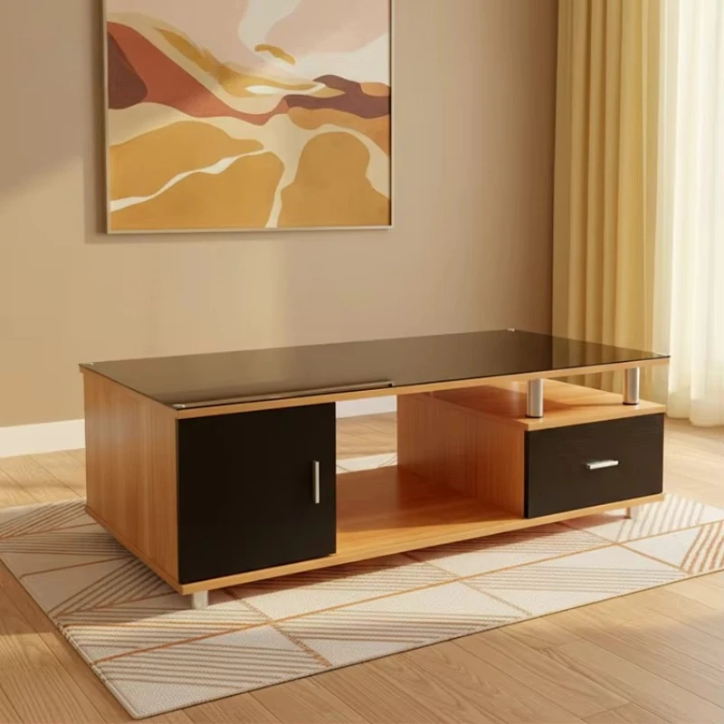 

Living room modern style melamine MDF glass top TV cabinet set with coffee table