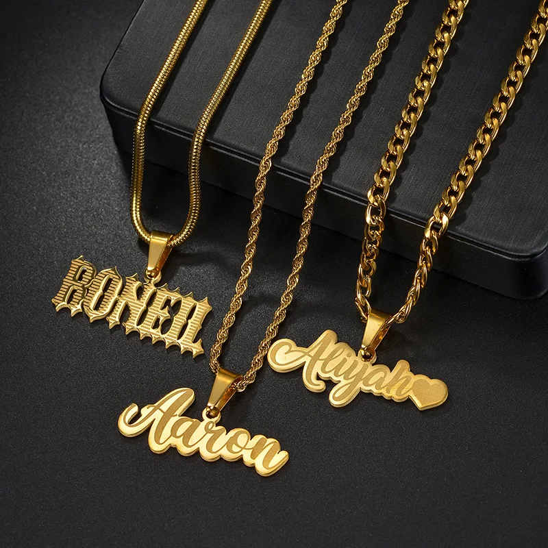 Braveheart Personalized Name Pendant Big Size For Women Men Stainless Steel Custom Letter Nameplate Necklace Jewelry Gifts