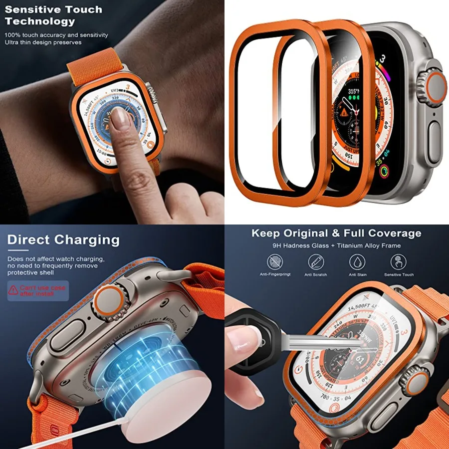 

for Apple Watch Ultra 3/Ultra 2/Ultra Screen Protector 49mm, 9H Tempered Glass + Titanium Alloy Frame, [Keep ] [Touch Sensitive