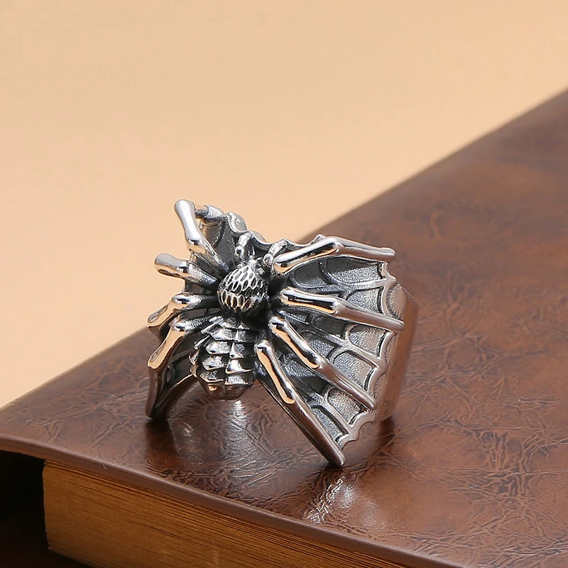 Fashion Vintage Domineering Gothic Spider Animal Ring For Men Antique Wide Opening Adjustable Ring Punk Jewelry Party Gift