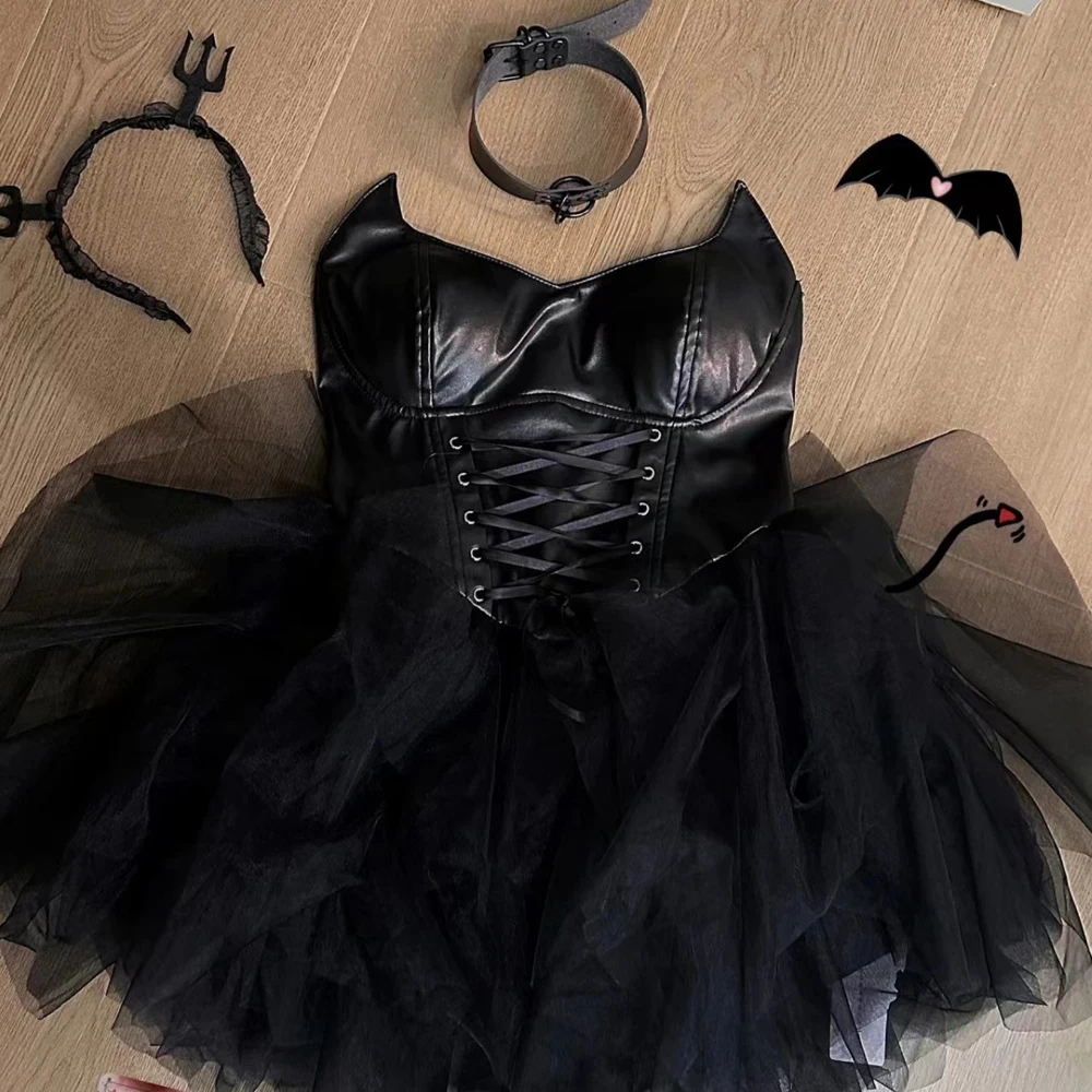 AniLV Halloween Infernal Dark Fallen Angels Dress Cosplay Clothes Women Devil Witchcraft Black Dress Outfits Costumes