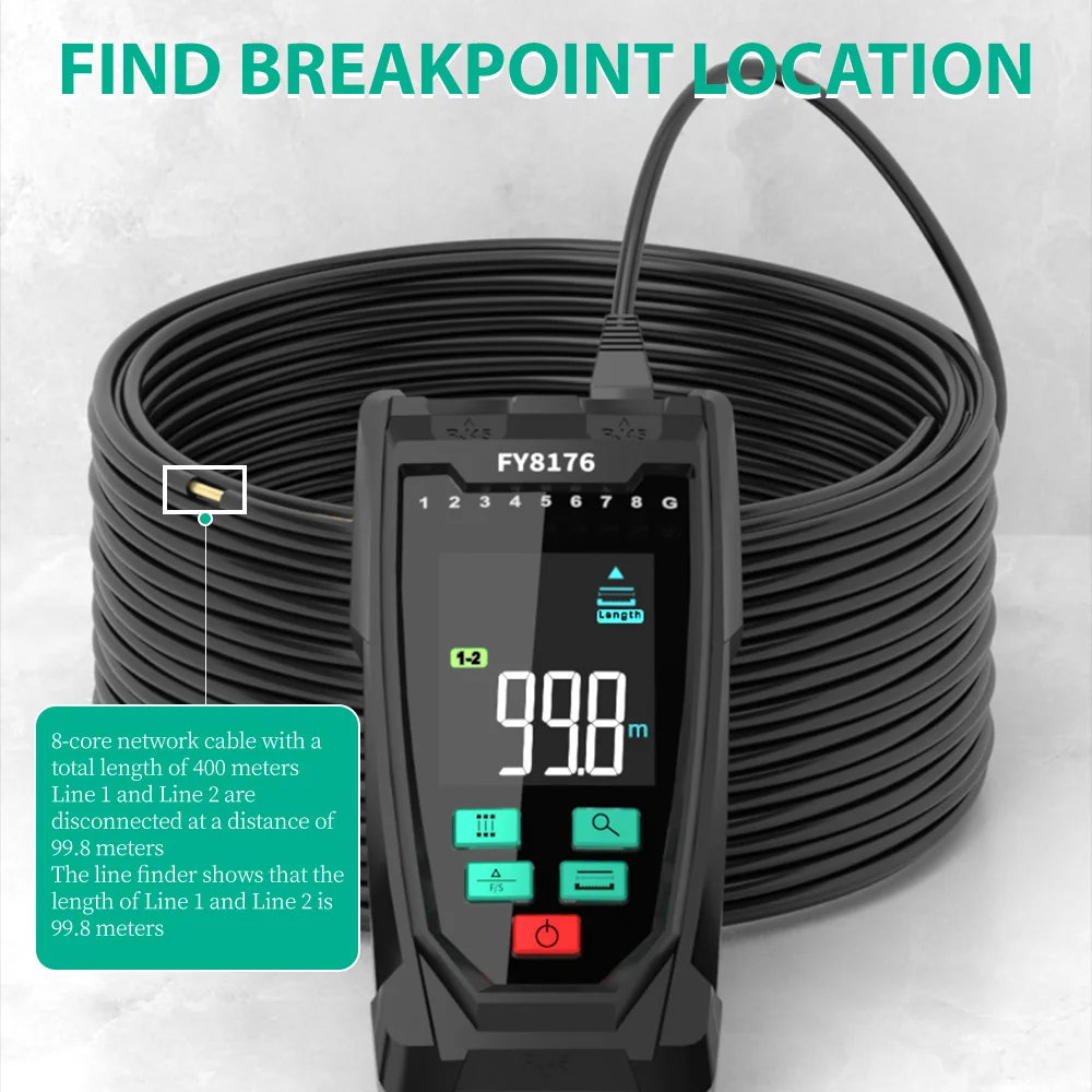 MASTFUYI FY8176 Multifunctional Network Cable Tester Measure Length Wiremap Cable Tracker POE Finding Breakpoint Detection