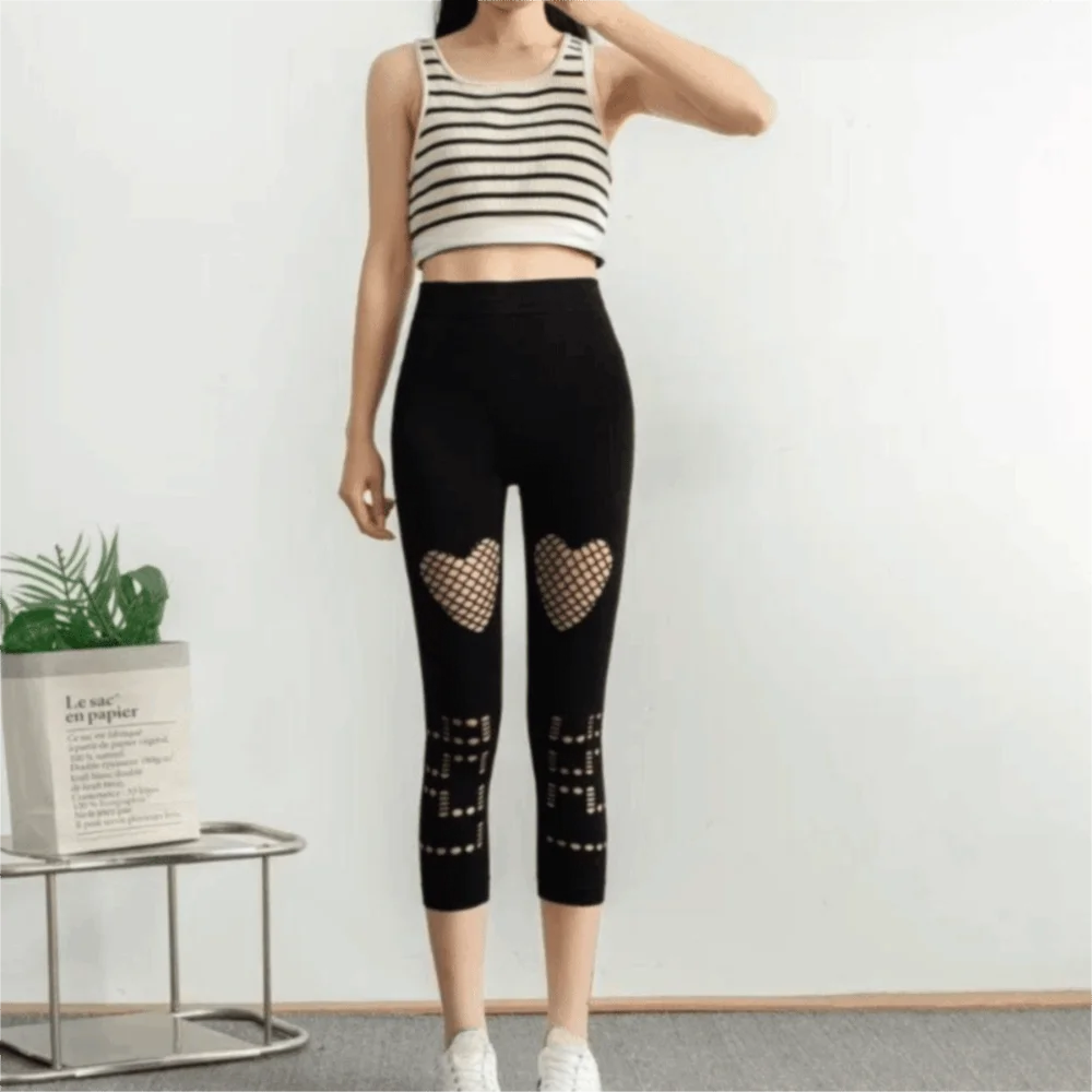 New Hollow Out Women's Mesh Leggings Openwork Mesh Breathable Fashion Tights Stretchy High Waist Casual Leggings Women Wear