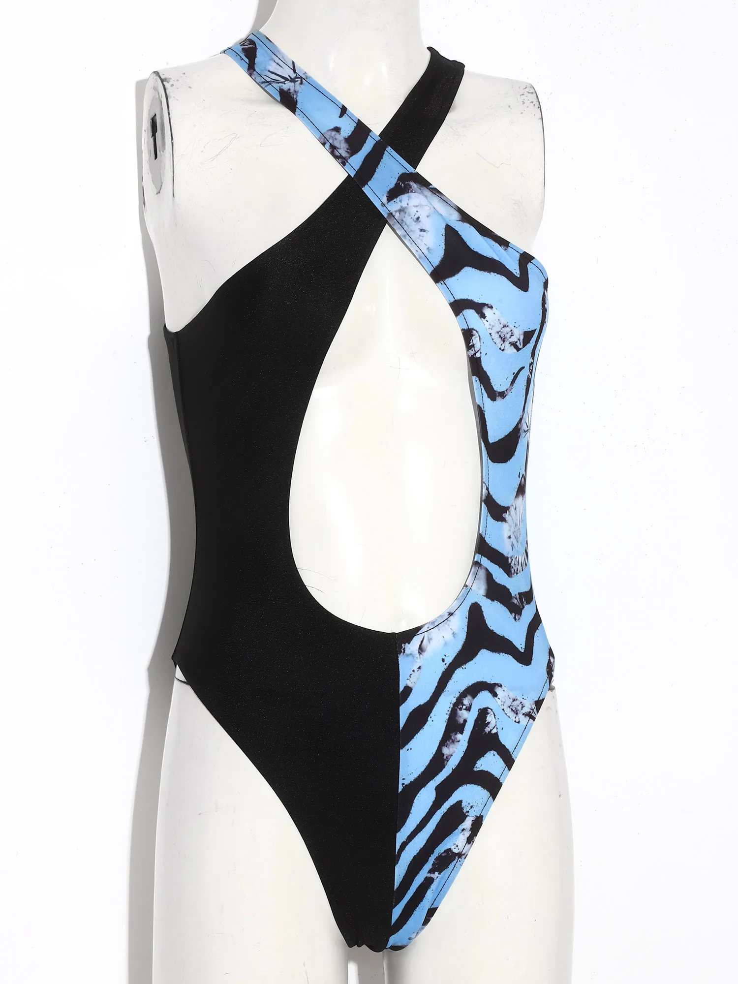 

Women's One Piece Swimsuits Stripe/Leopard Print Bathing Suits for Womens Monokini Cutout Cross Slimming Swimwear Sunbathing