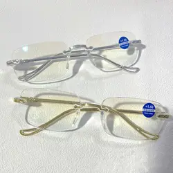 Luxury Rimless Reading Glasses for Women Male Anti-Blue Light Presbyopia Eyeglasses High-definition Prescription Eyewear +1 +4