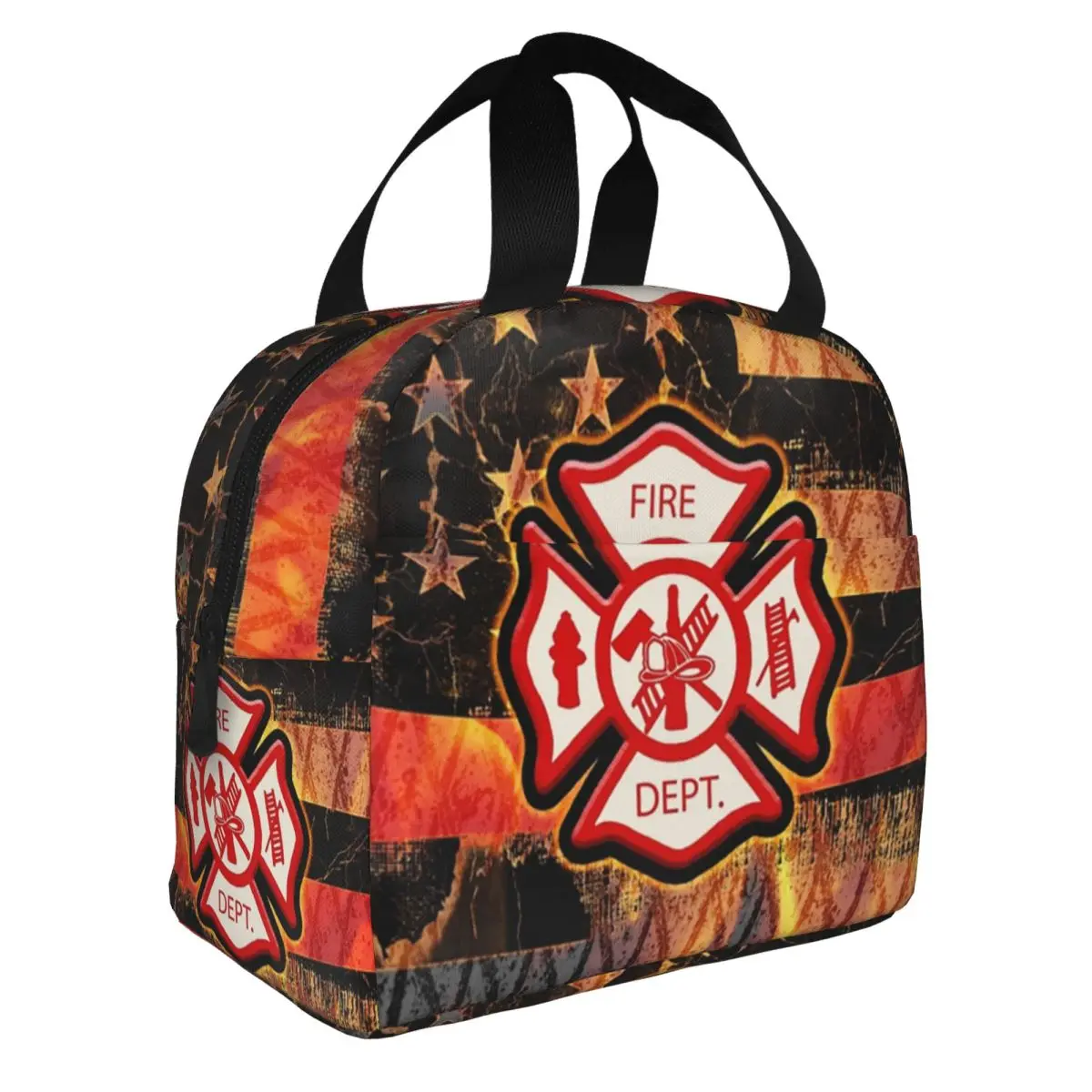 Firefighter Cross And Flames Insulated Lunch Bag for Women Leakproof Thermal Cooler Lunch Box office Work School