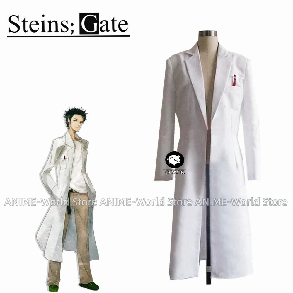 

Anime Steins Gate Okabe Rintarou Cosplay Costume Coat Long Jacket White Jacket Costume