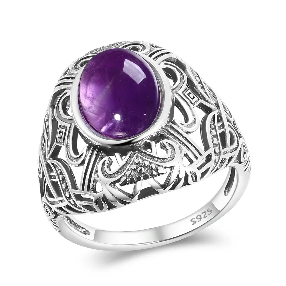 925 Sterling Silver Ring Natural Amethyst Ring for Women Exquisite Luxury Wedding Party Gift New Design Jewelry