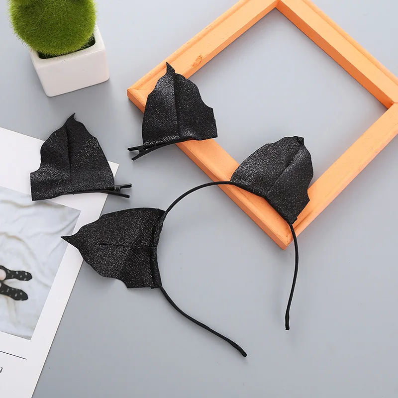 عصابة رأس سوداء على شكل أذن الخفافيش للأولاد والبنات لحفلات الهالوين، أغطية رأس لطيفة لمهرجان الأشباح