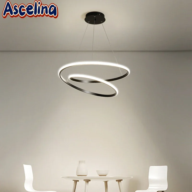 Modern LED Pendant Light Minimalist Aluminium Double Ring Line 30cm Lamp For Living Room Restaurant Bedroom Illumination Fixture