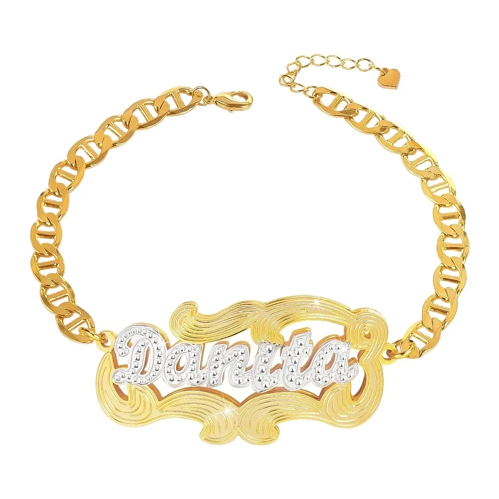 Bracelets avec nom personnalisés pour femmes, bijoux en acier inoxydable plaqué or 18K, deux tons, à la mode