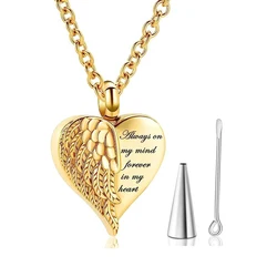 Stainless Steel Angel Wing Heart Urn Locket Ashes Holder Memorial Urn Jewelry for Human/Pet Ashes Cremation Jewelry Dropshiping