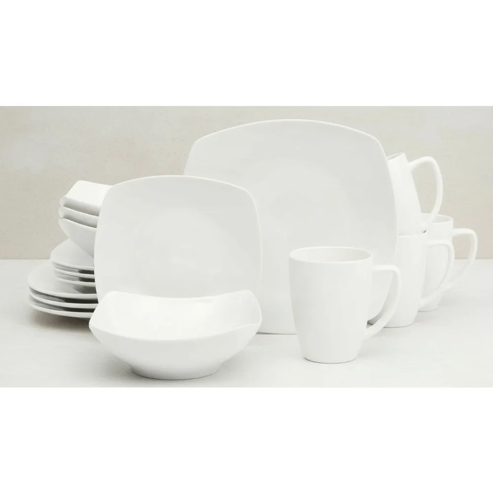 

Набор квадратной фарфоровой посуды, 16 шт., устойчивая к царапинам, термобезопасная белая посуда для семейной столовой