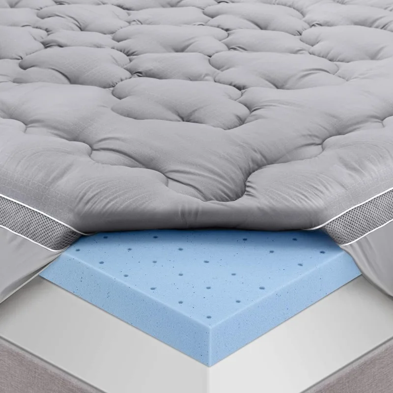 Mattress Topper Twin Size, Dual-Layer Pillow Top & Gel Memory Foam Bed Toppers 3.6 Inch, 2-in-1 Combination of Comfort